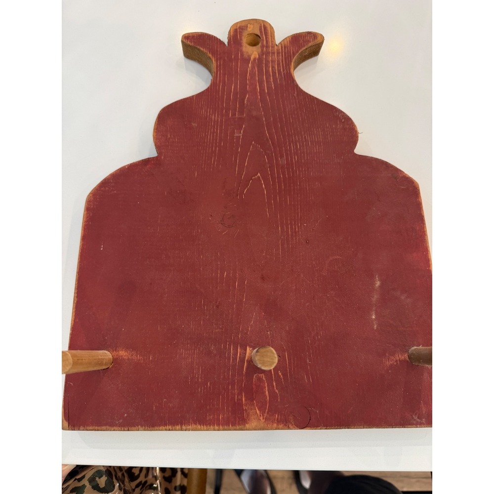 Vintage Primitive Red Wooden Wall Rack Pineapple Top 3 Peg Key Towel Hanger